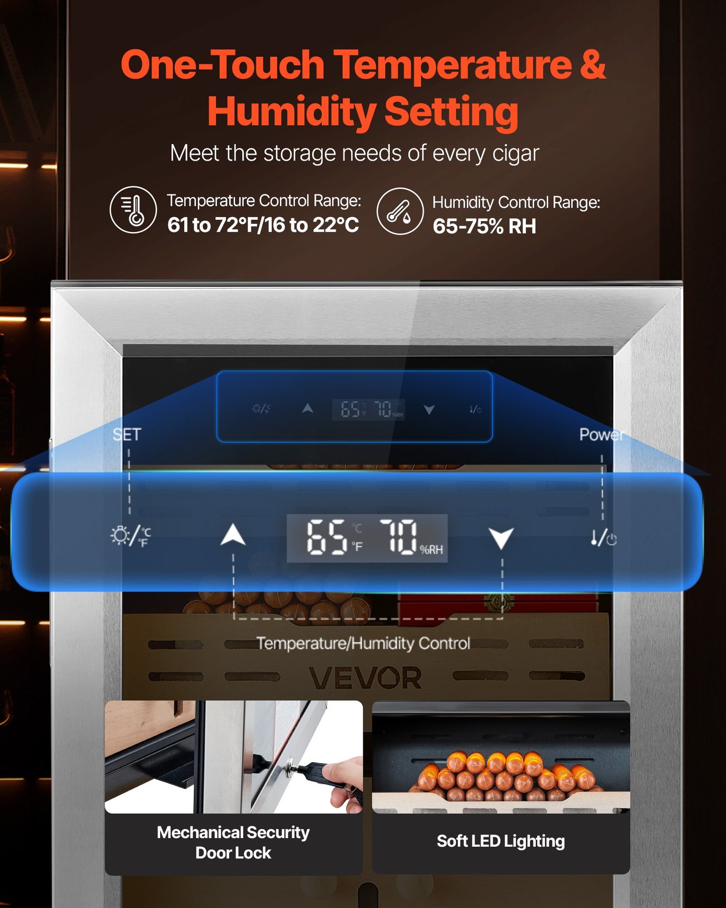 Electric Humidor, 50L, 300 Counts Electric Cigar Humidor Cabinet With Compressor Cooling, Constant Humidity & Temperature Control, Spanish Cedar Wood Shelves & Drawers, 2 Layers, For Household