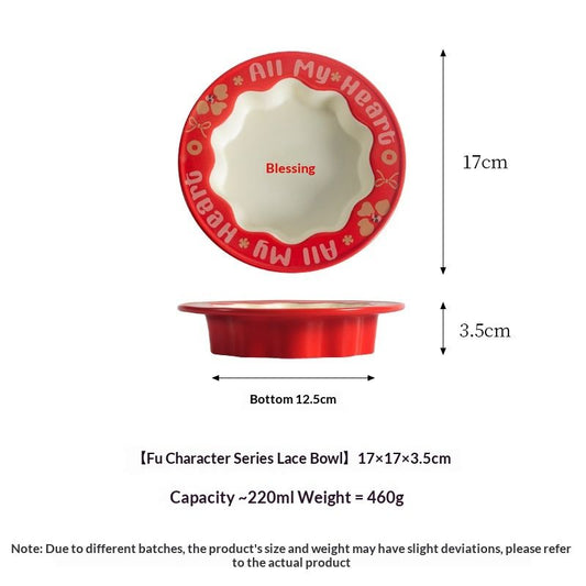 Lacy Ceramic  Fu Pet Bowl, Anti-Spill Cat Dog Food & Water Dish.