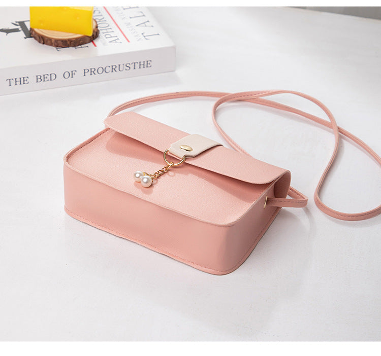 Casual Daily Small Shoulder Bag, Ladies Color Block Phone Crossbody Bag, Elegant Pearl Decor Mini Handbag