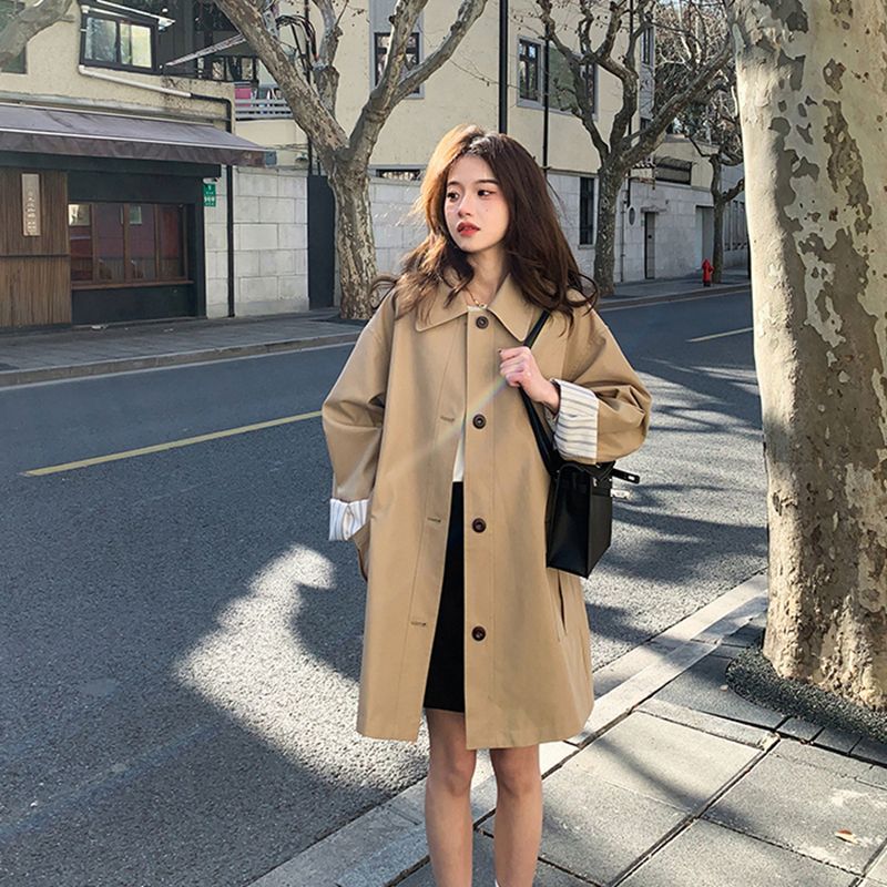 New Fallwinter Casual Draped Khaki Korean-style Trench Coat For Women