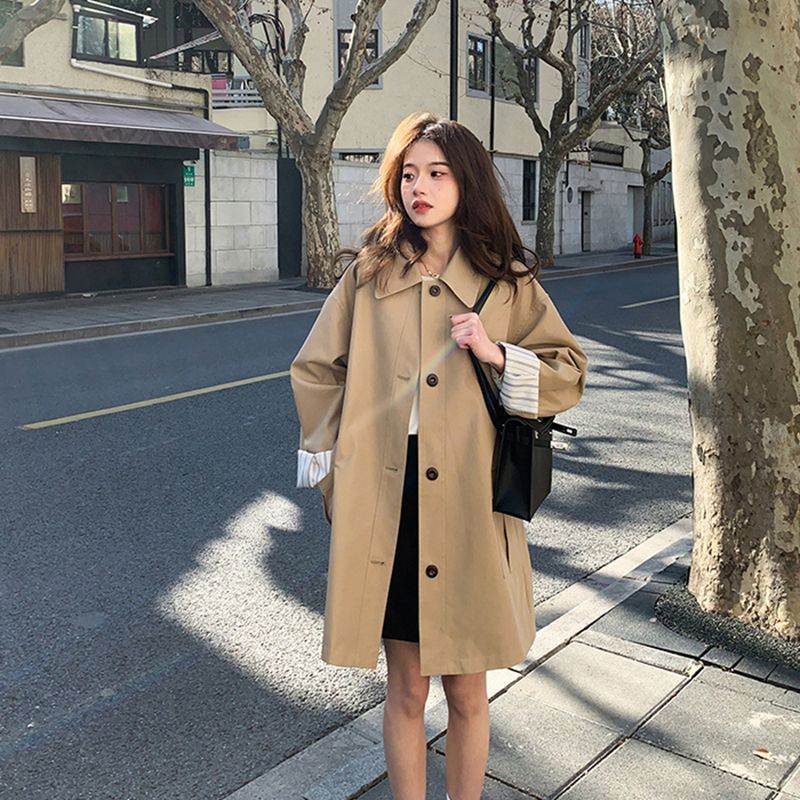 New Fallwinter Casual Draped Khaki Korean-style Trench Coat For Women