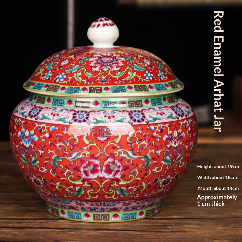 Jingdezhen Ceramic Antique-style Enamel-decorated Tea Caddy