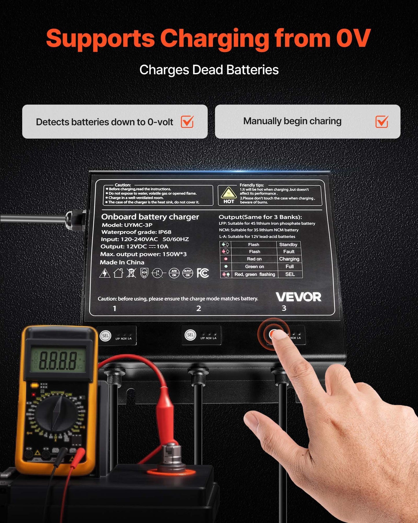 3-Bank 10A 12V Smart Marine Battery Charger Onboard IP68 Waterproof Boat RV