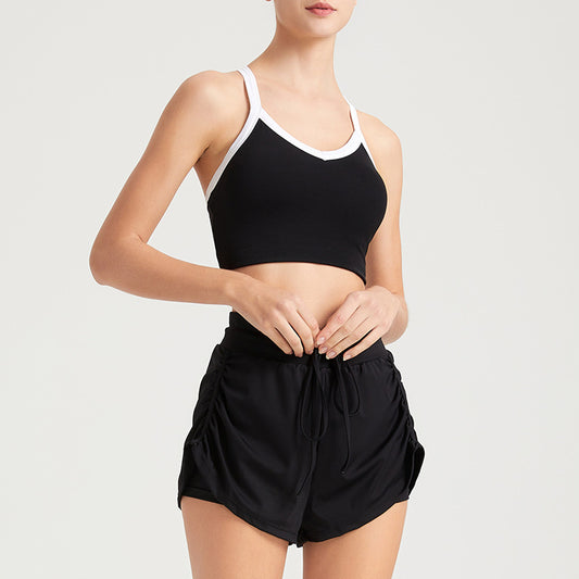 Women Side Cinch Ruched Layer Look Shorts For Yoga Running Fitness