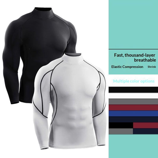 Turtleneck Fitness Top Muscle-fit Long-sleeve Compression Shirt Mens Quick-dry Running Sweatwear