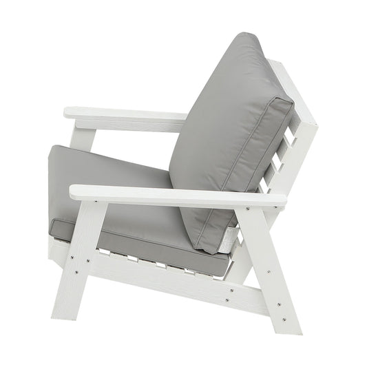 HIPS All-Weather Outdoor Single Sofa With Cushion, White Grey