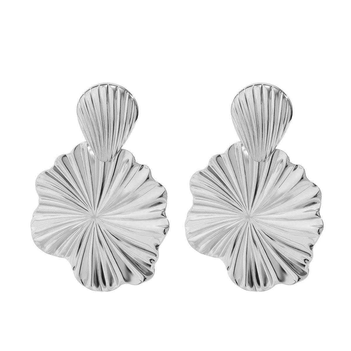 Retro Geometric Petal Metal Earrings, Unique Polished Glossy Surface Foldable Design Fashion Creative Stud & Dangle Ear Accessories