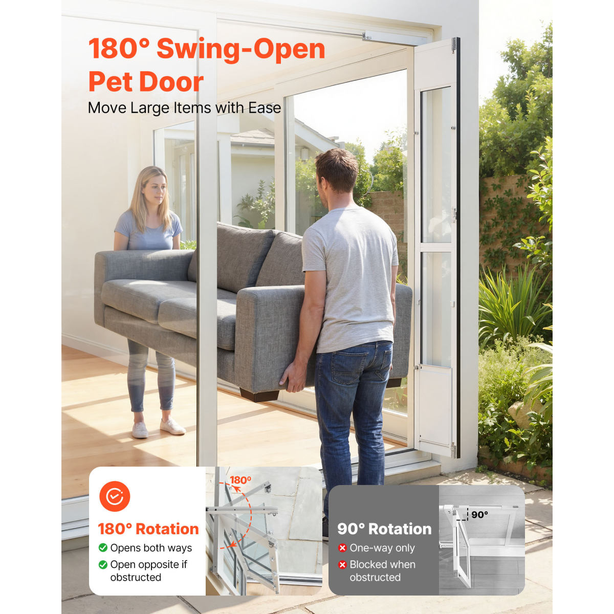 Dog Door For Sliding Glass Door, 75 7  8  To 80 11 16 Adjustable Height, Aluminum Alloy Frame With Flap, Lock Design, For Medium-Sized Dogs, 180 Swing-Open Sliding Glass Pet Doors For Renters