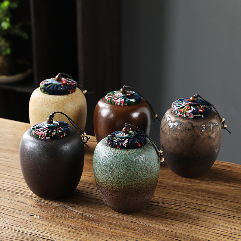 Coarse Pottery Tea Caddy Airtight Container Ceramic Puer Tea Canister