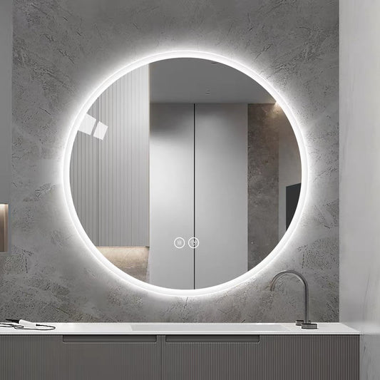 80cm LED Round Bathroom Mirror With Lights-Wall Mount Vanity, Anti-Fog, 3 Color Temperature Adjustable & Dimmable Light, Makeup Mirror For Bedroom & Bathroom, Smart Mirror For Modern Home Decor