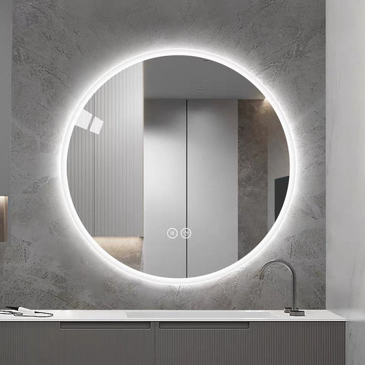 80cm LED Round Bathroom Mirror With Lights-Wall Mount Vanity, Anti-Fog, 3 Color Temperature Adjustable & Dimmable Light, Makeup Mirror For Bedroom & Bathroom, Smart Mirror For Modern Home Decor