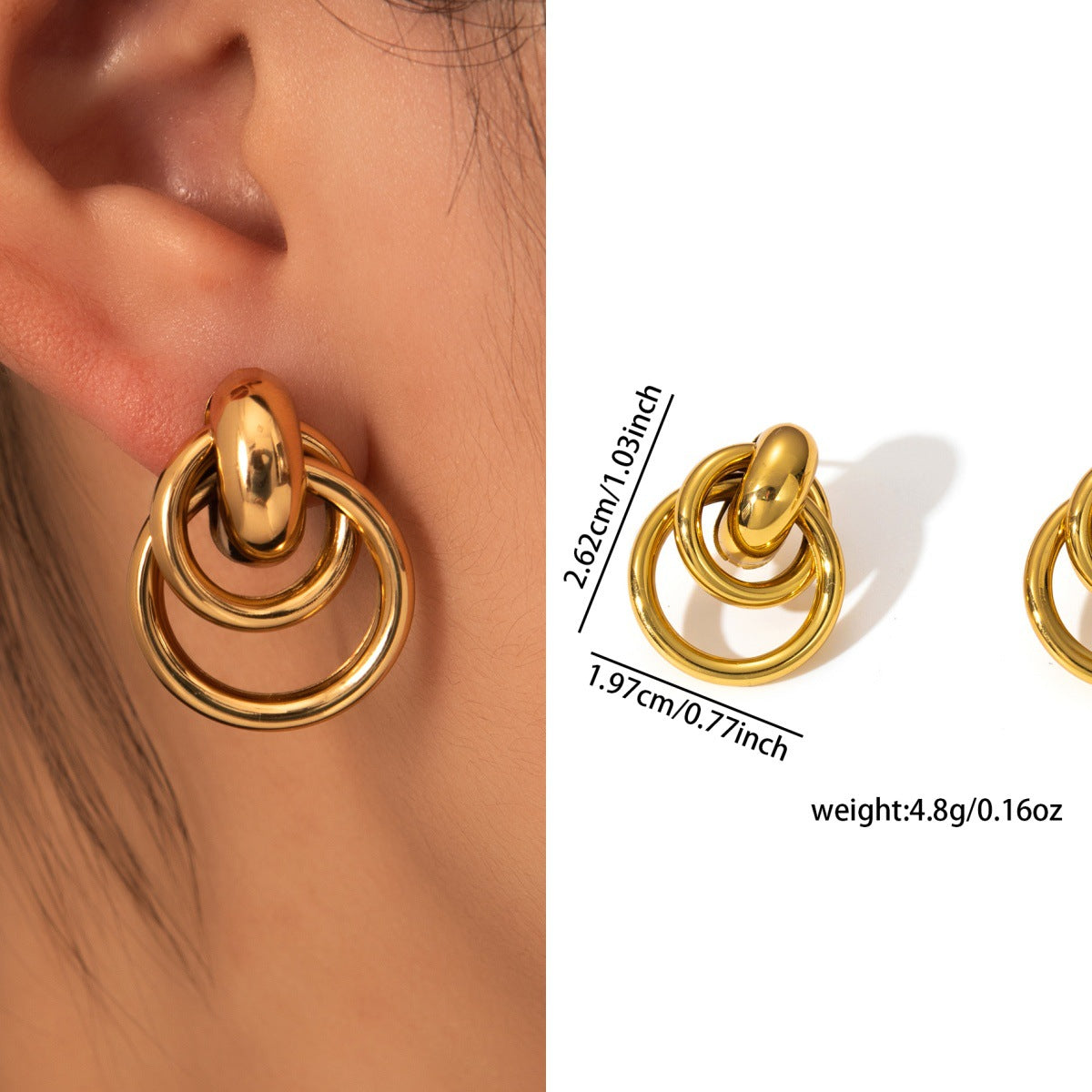 Fade-Proof Gold Stainless Steel Titanium Steel Earrings Luxury Fashion Women Jewelry