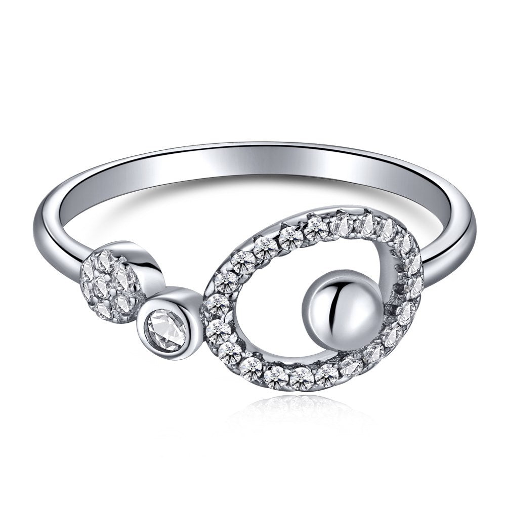 Women's Korean-style S925 Sterling Silver Round Simple And Irregular Zircon Ring