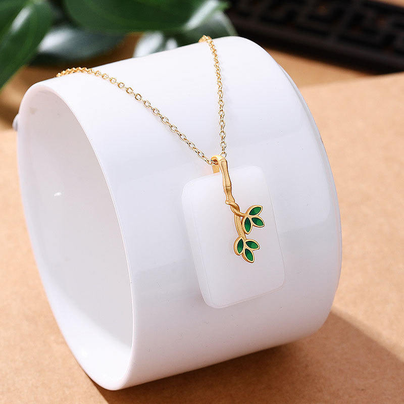 Mascot Ethnic Accessories Ancient Gold-plated Hetian Jade Necklace