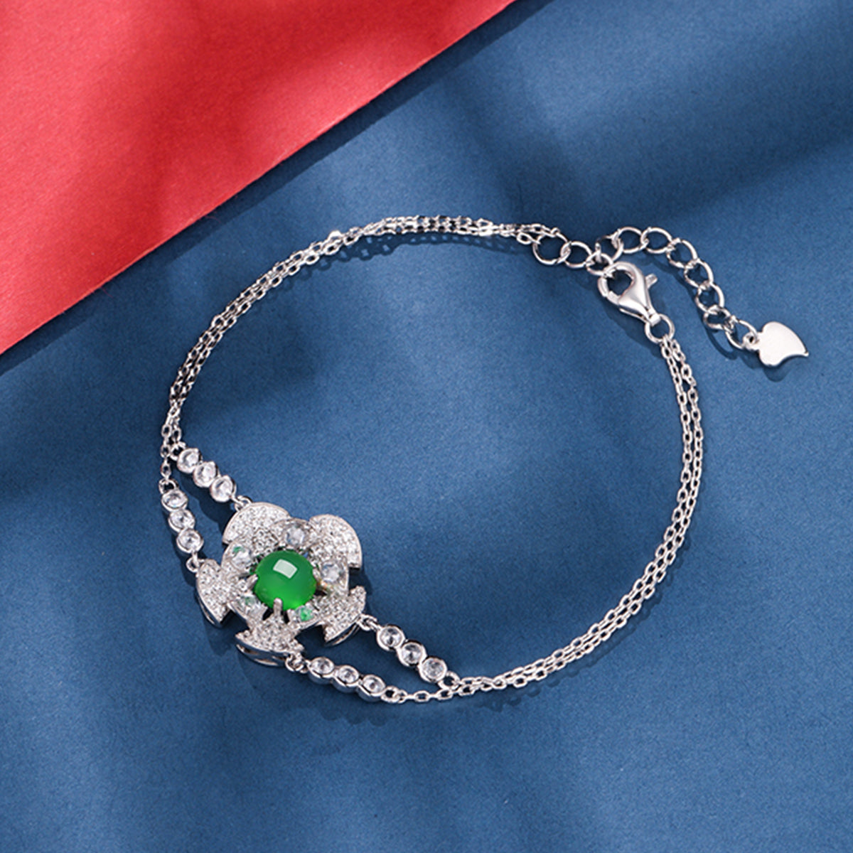 S925 Sterling Silver Bracelet Platinum Plated 6mm Round Green Chrysoprase Double Chain Fashion Jewelry With Elegant Gift Box Set For Women