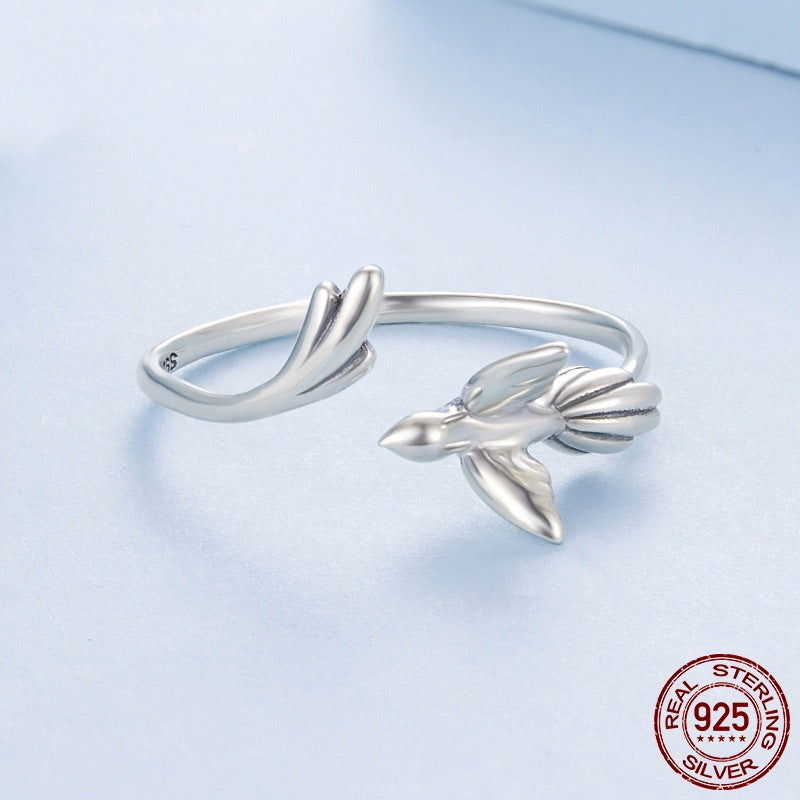 Simple S925 Sterling Silver Smart Bird Open Ring