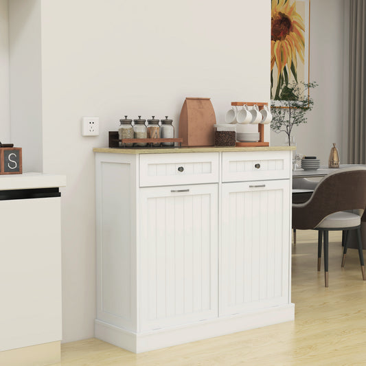 Two Drawers And Two-Compartment Tilt-Out Trash Cabinet Kitchen Trash Cabinet-White
