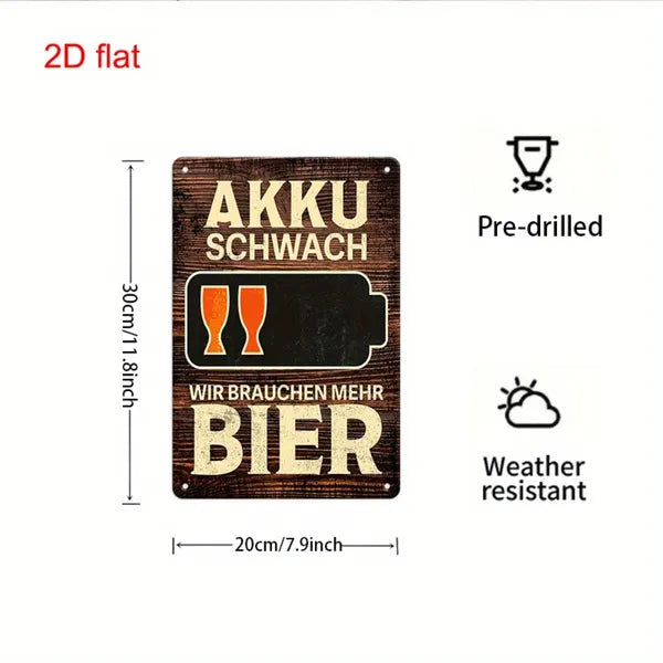 CIFbuy Vintage AKKU SCHWACH Low Battery Need More Beer Metal Tin Sign Multi-Use Yard Sign For Bar Office Home Cafe Restaurant - TikTok, Temu Pick-up Service