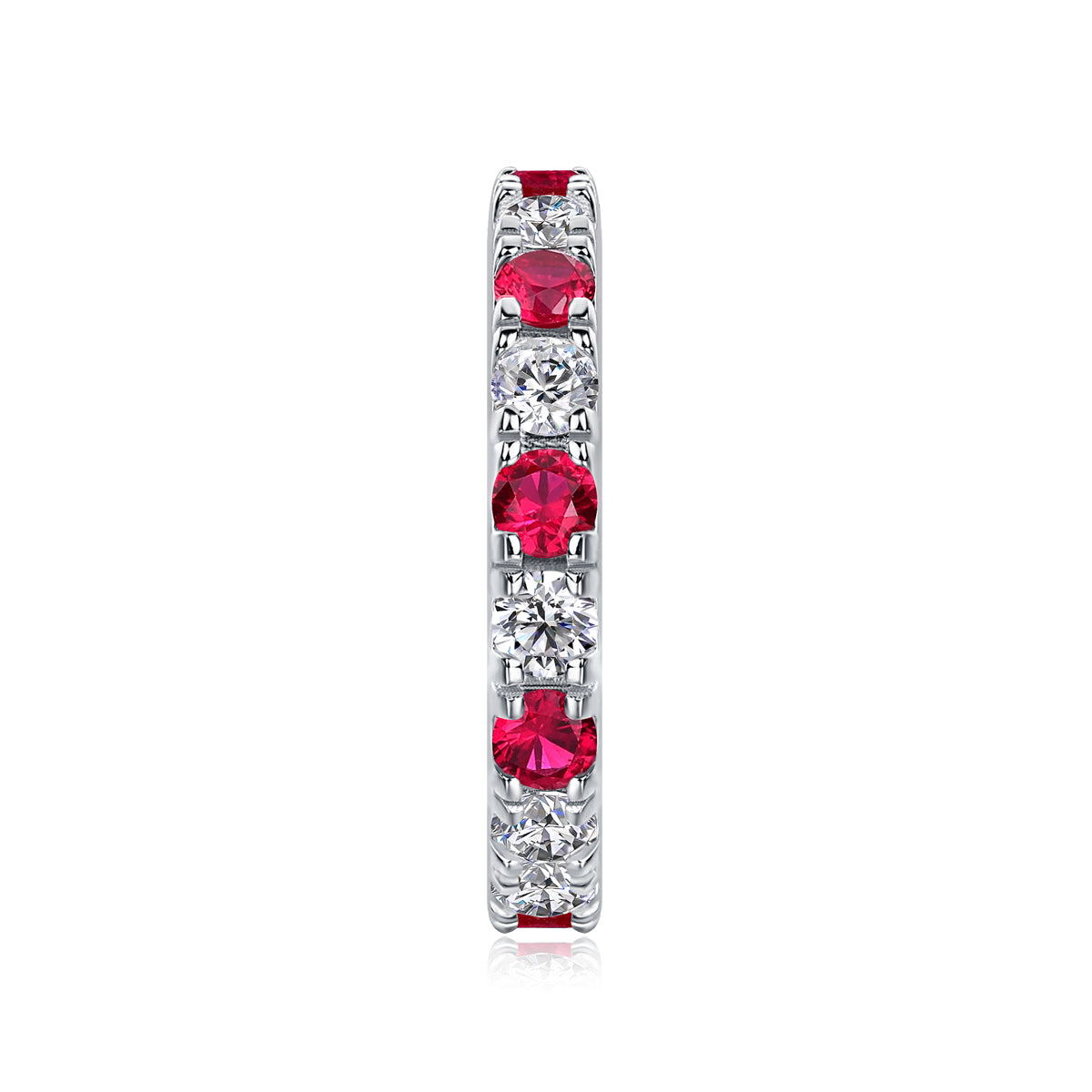 2.4g S925 Sterling Silver Platinum Plated Eternity Ring  Synthetic Ruby & White Stone Alternating Band, Dainty Stackable Promise Ring For Women, Jewelry Gift Box Set