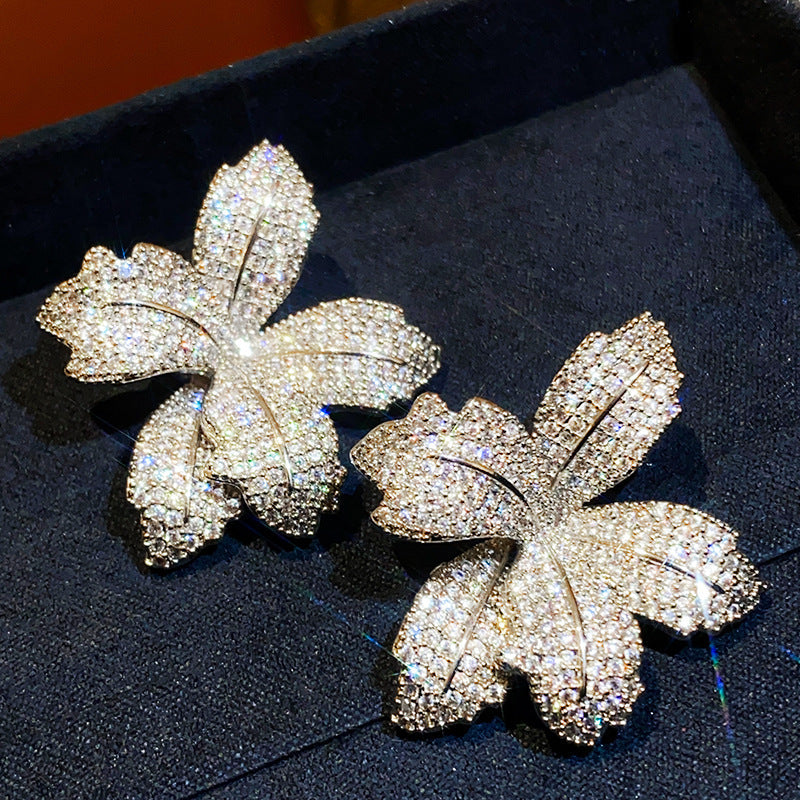 Zircon Butterfly Flower Earrings For Women - Premium Cubic Zirconia Stud Earrings, Luxury Elegant Fashion Jewelry