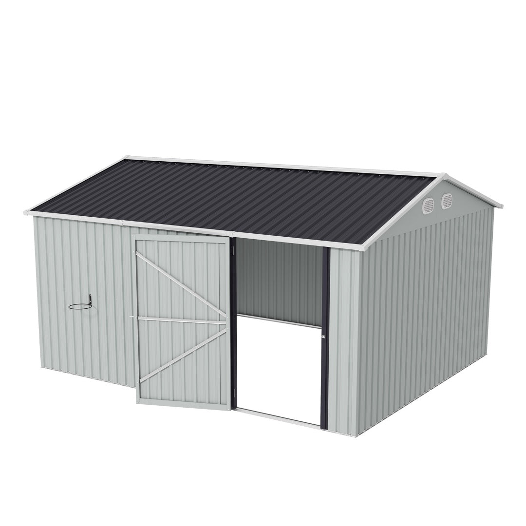 10x12 FT Outdoor Metal Storage Shed, Large Storage Sheds With Sturdy Frame Structure, Metal Garden Tool Shed With Lockable Door For Garden,Gift A Foldable Flower Pot Stand, Backyard, WHIT
