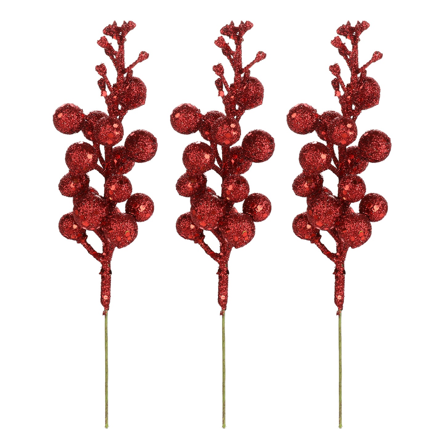 3Pcs Xmas Tree Decoration Berries Shining Sequined Simulated Wreath Rattan Decorative Accessories 15 Heads Holiday Home Decor Red