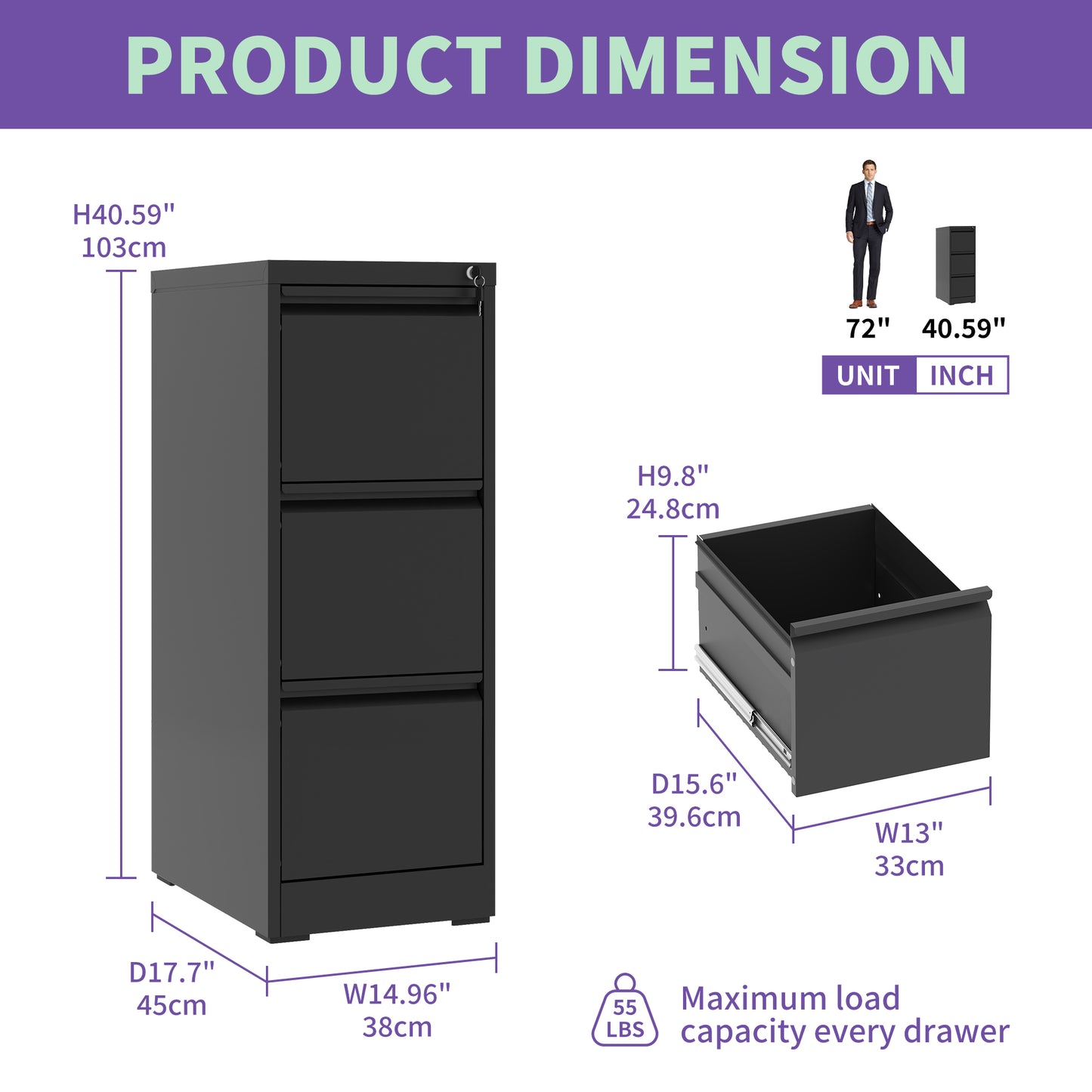 3 Drawer Metal Vertical File Cabinet With Lock Office Home Steel Vertical File Cabinet For A4 Legal Letter Size
