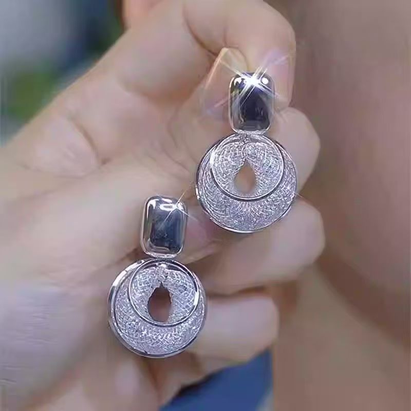 925 Silver Needle Crystal Mesh Hoop Earrings, 2026 New Retro Trendy Jewelry
