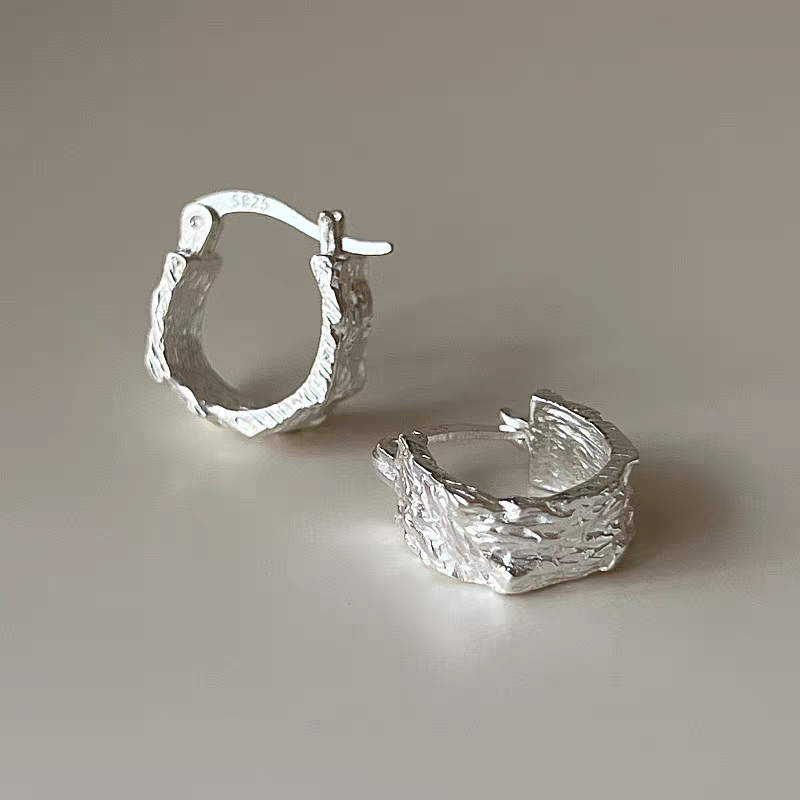 1 Pair 999 Sterling Silver Textured Hoop Earrings, Minimalist Style, Perfect For Daily Wear And Valentine's Gift
