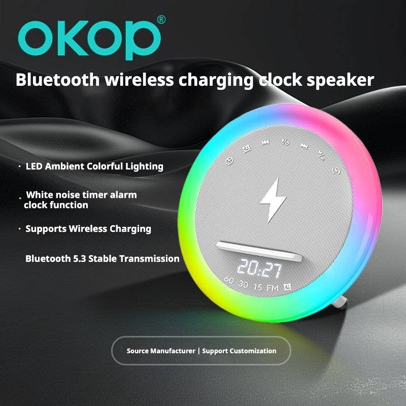 KP-577 Best-Selling Wholesale White Noise Bluetooth Speaker With LED Color Lights Clock Alarm Timer Wireless Charging And Bedside Desktop Functionality