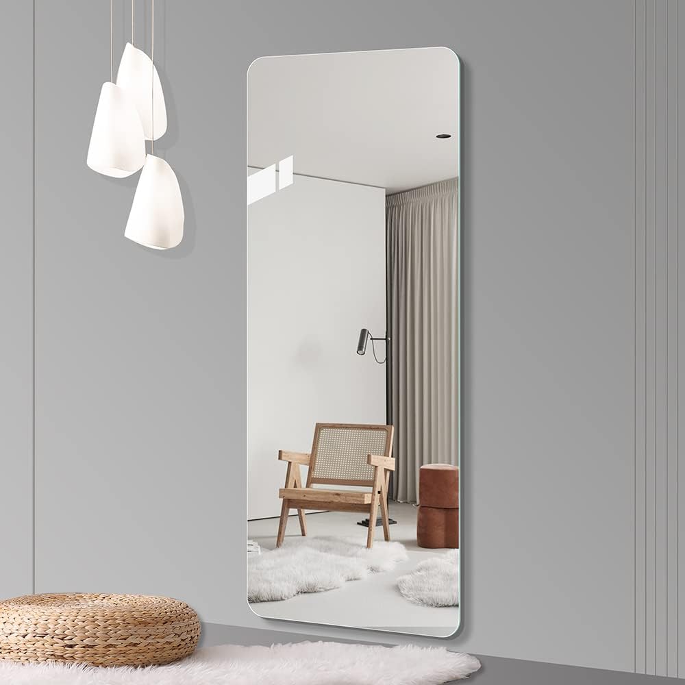 65 X 24  Inch Full Body Round Corner Mirror For Living Room Bedroom Cloakroom Wall Hanging With Hanging Hole High Quality 5mm Silver Mirror Explosion-proof Glass