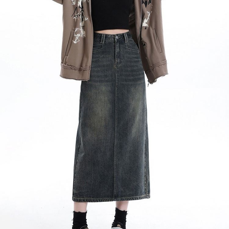 Korean-style Versatile Denim Skirt Womens Retro High-waisted