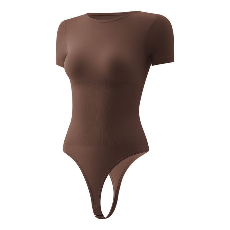 Ss-border Seamless Short-sleeve Bodysuit Shapewear With Waist Cinching, Abdominal Shaping, And Thong Tight-fitting Body Suit