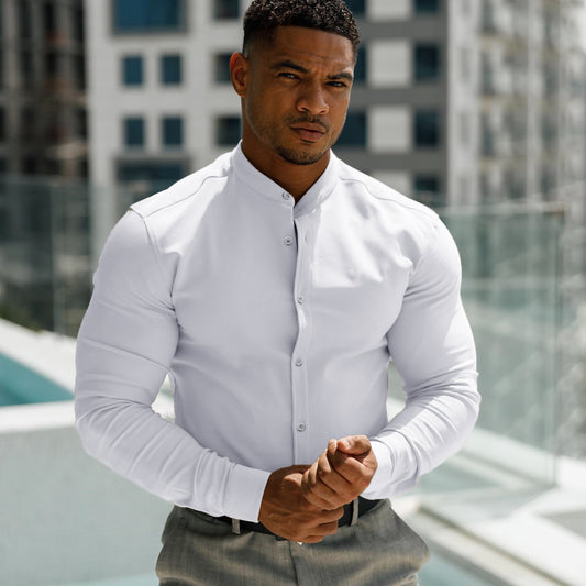 Solid-color Stand-collar Long-sleeve Fitness Sports Shirt
