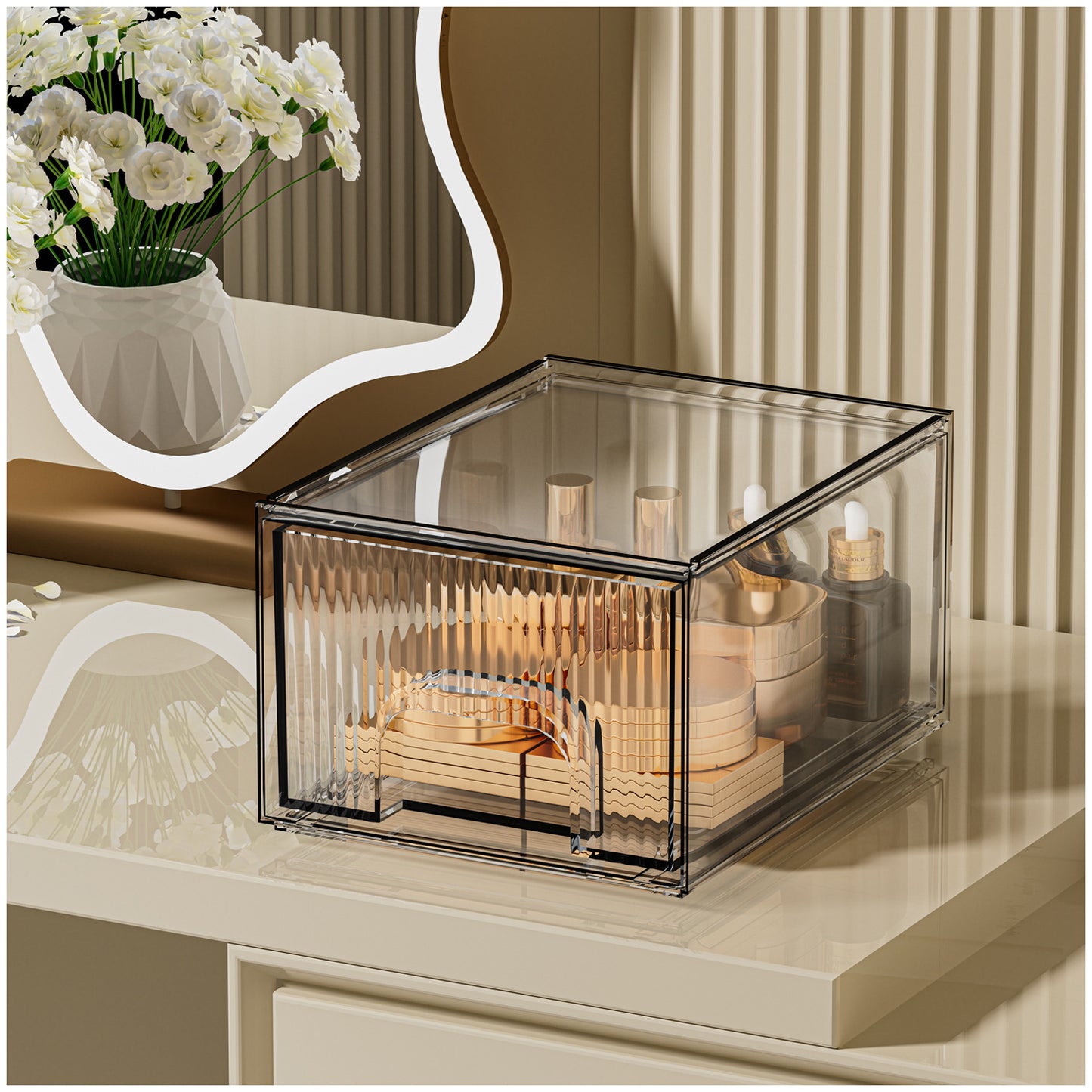 1, 2, 3, 4 Pack Clear Stackable Acrylic Drawers Cosmetic & Home Storage Organizer For Dresser, Vanity, Kitchen Cabinet, Pantry, Under Sink  Plastic Drawers For Makeup, Office Supplies & Small Items