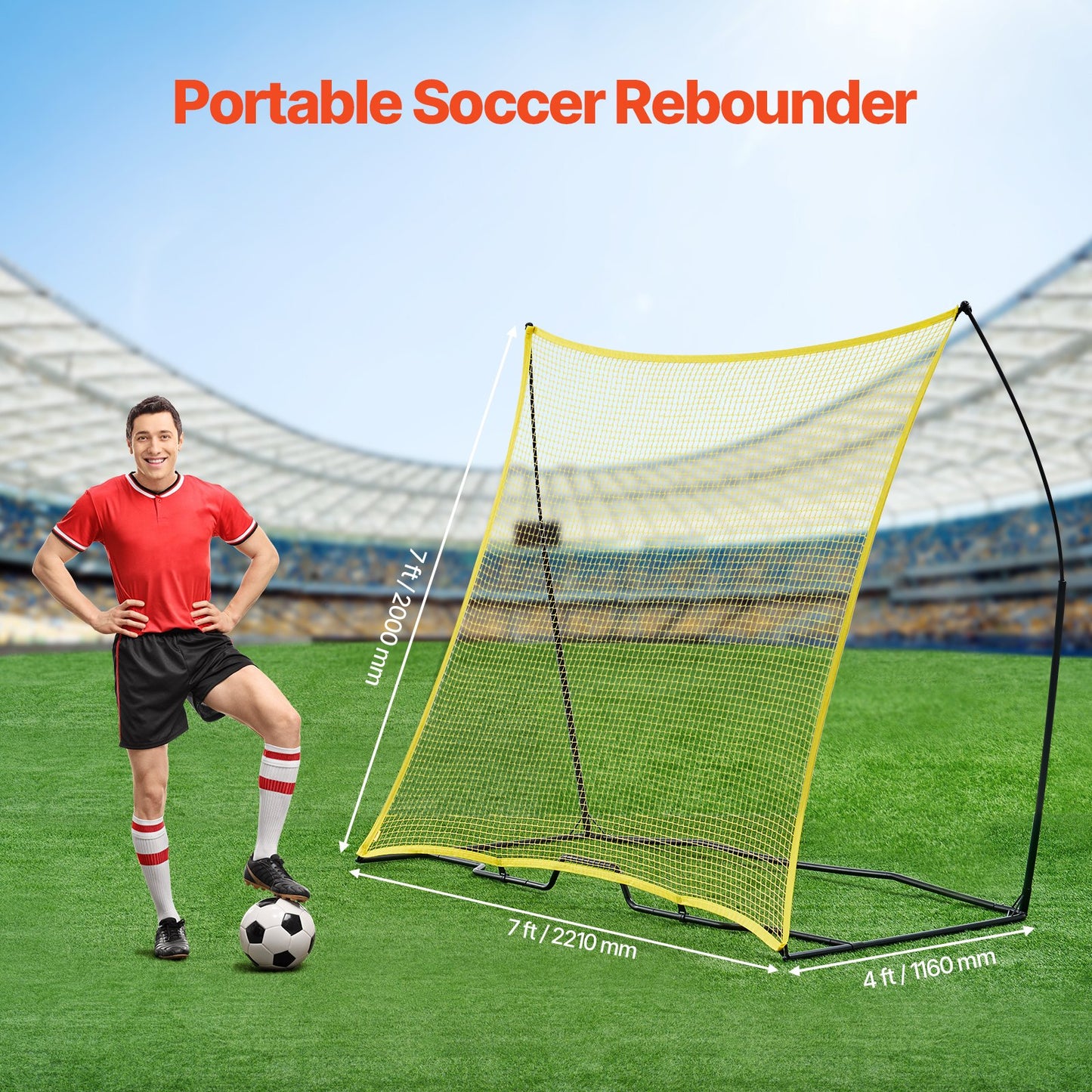 Soccer Rebounder, Portable Soccer Trainer, 7x7FT Iron & Polyester Soccer Practice Equipment, Sports Football Rebounder Wall With Portable Bag, Perfect For Team Solo Training, Passing, Volley