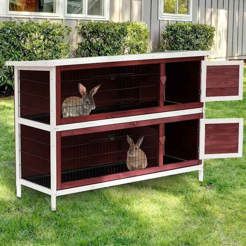 54 2-Story Large Rabbit Hutch Bunny Cage Pet House Small Animal Habitat With Lockable Doors