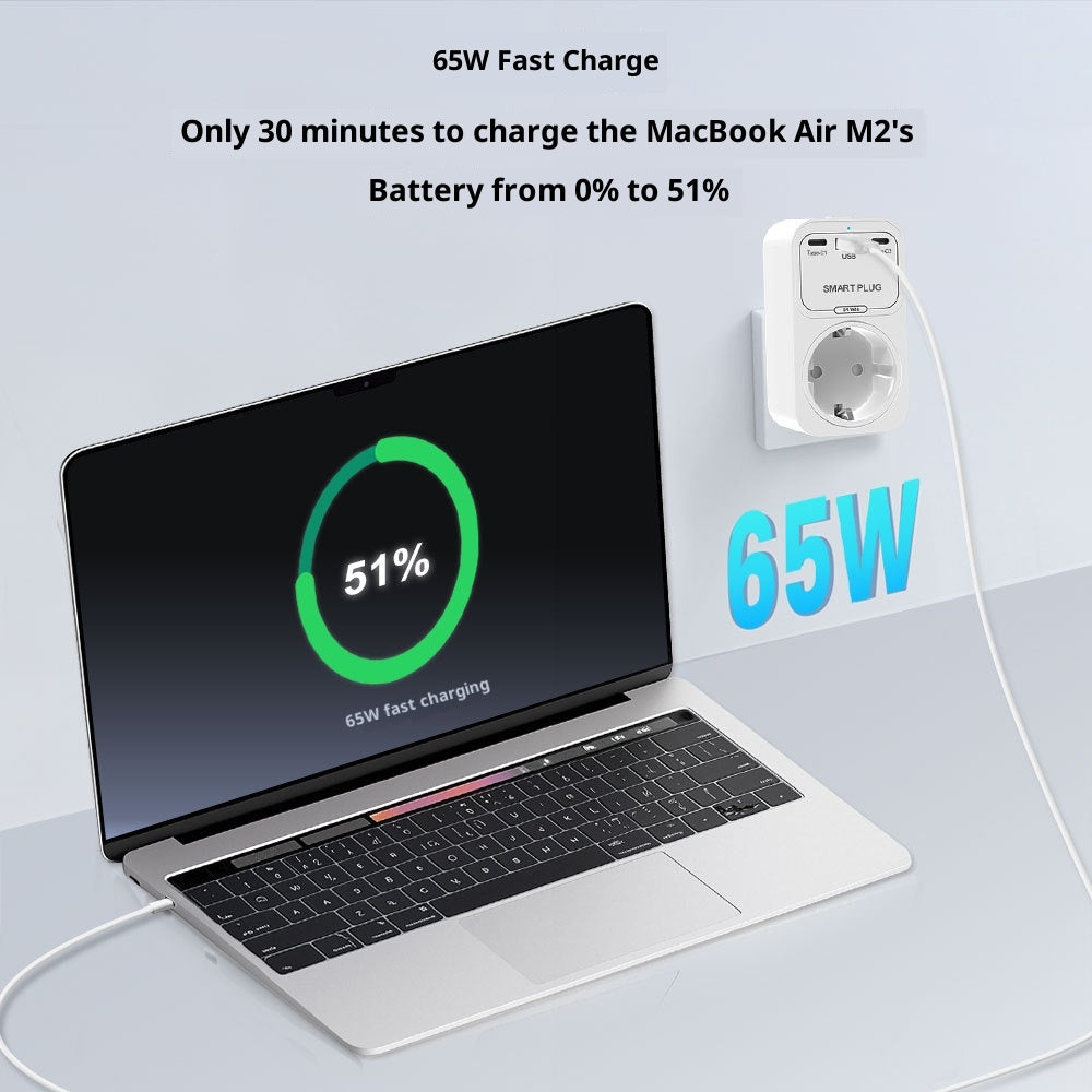 Doodle Smart WiFi Gallium Nitride 65W Multi-Port PD Fast Charging Phone Remote Control European Standard Socket
