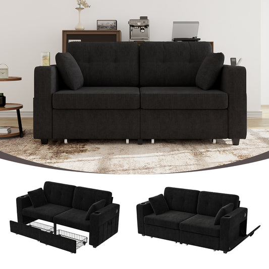 Sofas For Living Room, Couch Set,3 Seats Sofa, USB Charging,Wood Frame,Easy To Install,with Storage, Charging Station,Cup Holder,Modern Sectional Sofas For Living Room, Apartment,Chenille Fabric