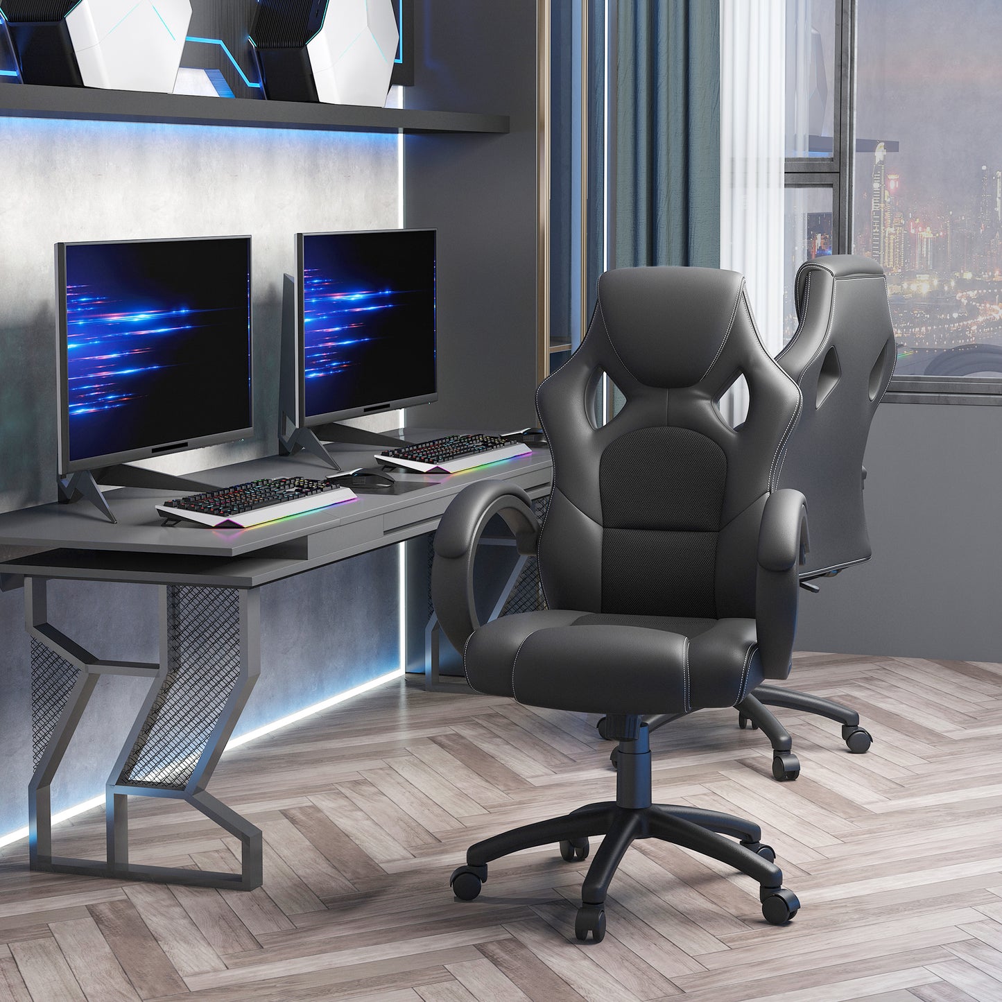 Vinsetto Office Chair Faux Leather Swivel Computer Desk Chair For Home Office With Wheels Armrests Black