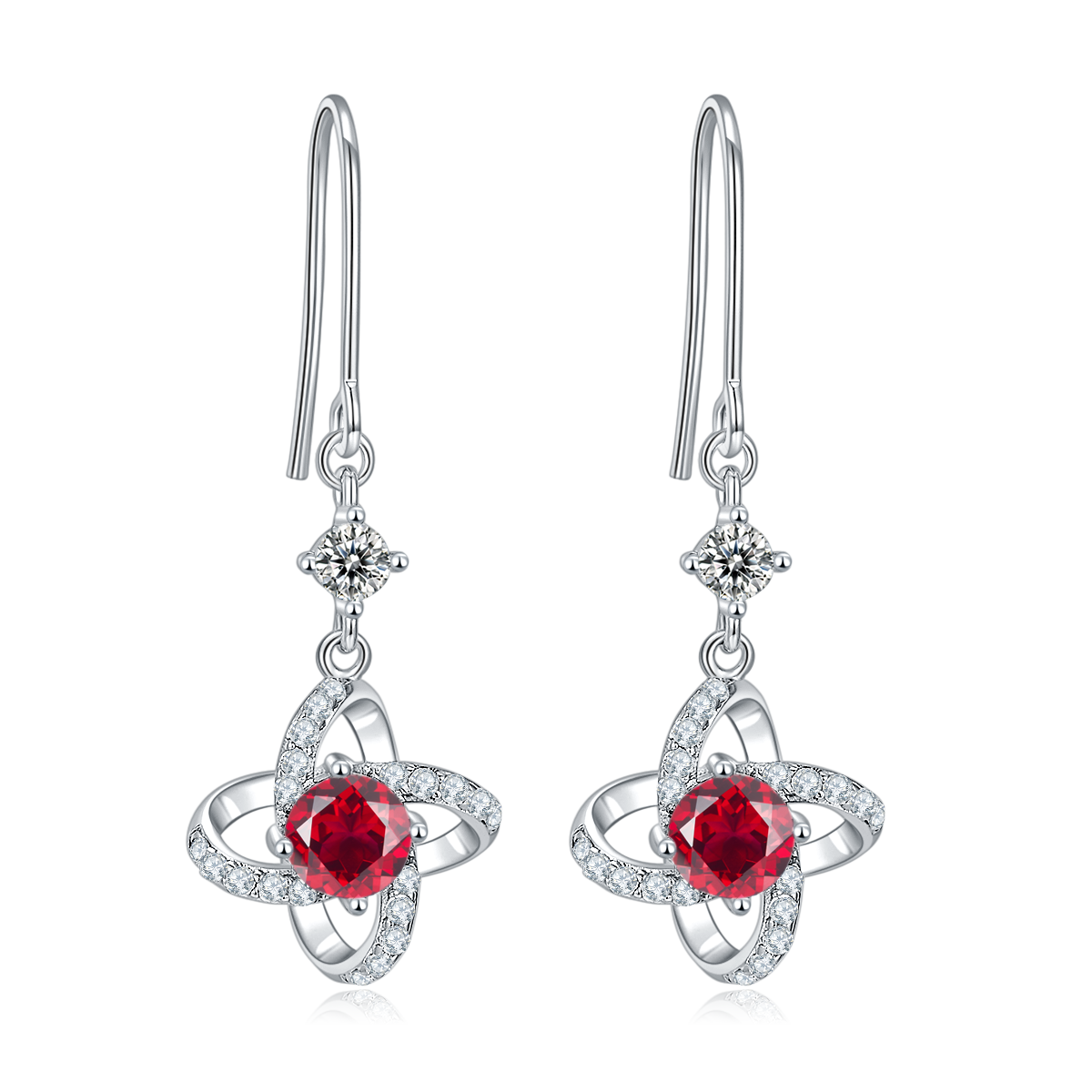 S925 Sterling Silver Clover Dangle Earrings, 0.5ct D-VVS1 Moissanite & Lab-Grown Gemstones, Platinum Plated Hook Earrings For Women With Gift Box