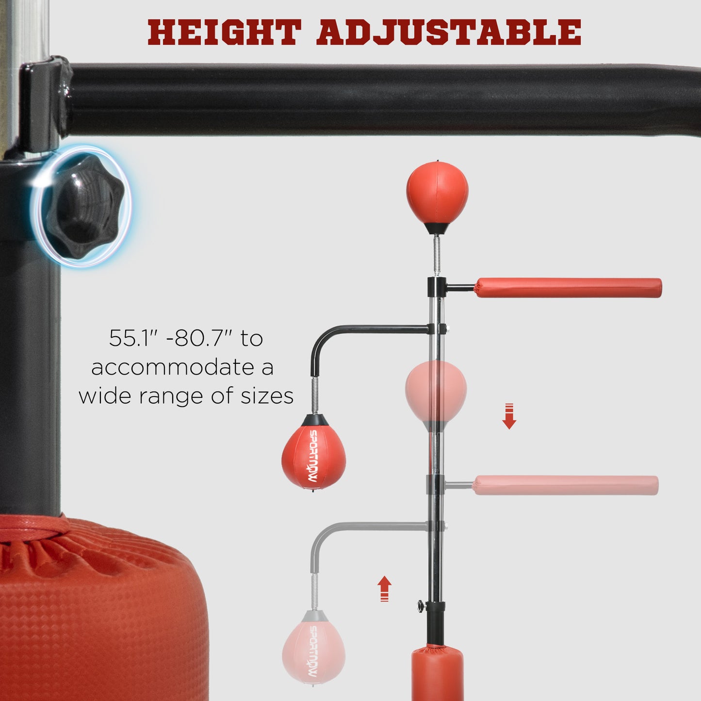 4.6-6.7 Speed Bag Boxing Bag Stand, Reflex Bag Boxing Training Equipment, Speed Punching Bag, Red