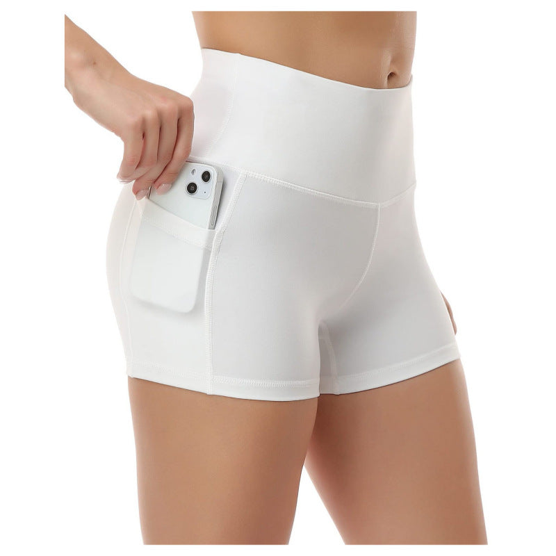Cross-border Women's High Waist Yoga Three-point Pants With Pockets Running Training Tight Quick-drying Stretch Fitness Shorts