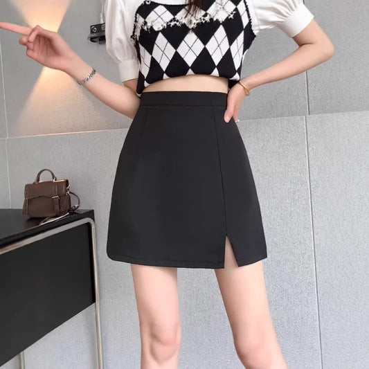 High-waisted Body-hugging, Slit Mini Skirt For Women
