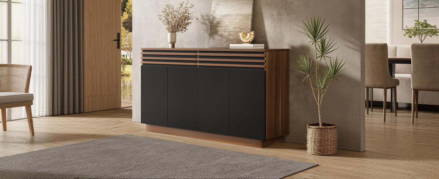 Modern Sideboard 150 X 40 X 85 Cm In Brown Wood Look With Black Doors, 2 Drawers & 4 Doors  Plenty Of Storage Space, Stylish Design For Living Room, Dining Room & Kitchen.  OLD SKU GL3356N