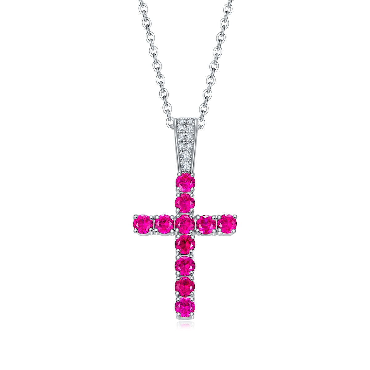 S925 Sterling Silver Cross Pendant Necklace, 3mm Lab-Grown Ruby & Black Moissanite, Platinum Plated 45cm Chain, 3.5g With GRA Certificate Gift Box