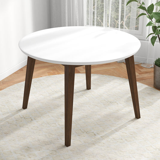Alina Contemporary Dining Table With Smooth White Finish And Solid Wood Base 43   Diameter X 29.5   H Kitchen Dining Room Circle Dinner Pedestal Table