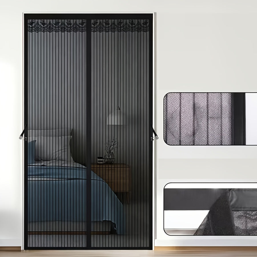 1pc Magnetic Screen Door, Mosquito And Fly Proof Door Curtain, Easy To Install, Top Lace Design & Storage, Pet Friendly, Suitable For Living Room, Bedroom, Balcony, Front Door, Garage, Partition, Priv