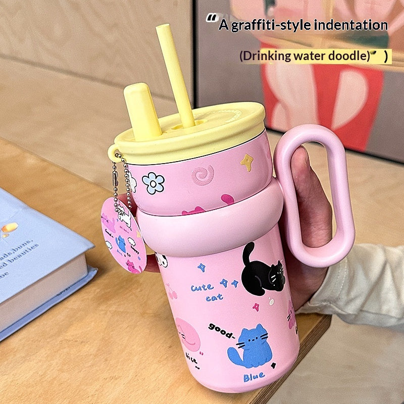 Cute Mug Desk Cup Highly Stylish Straw Cup Stainless Steel Cold Keeping Bottle