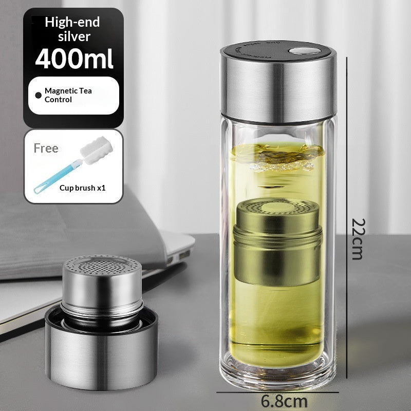 Tea-and-water-separating Magnetic-infuser Heat-resistant Glass Teacup